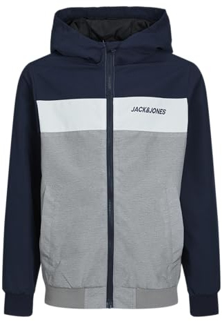 JACK & JONES JUNIOR Jungen JJERUSH Blocking Hood Bomber NOOS JNR Jacke, Marine - grau - weiß,152