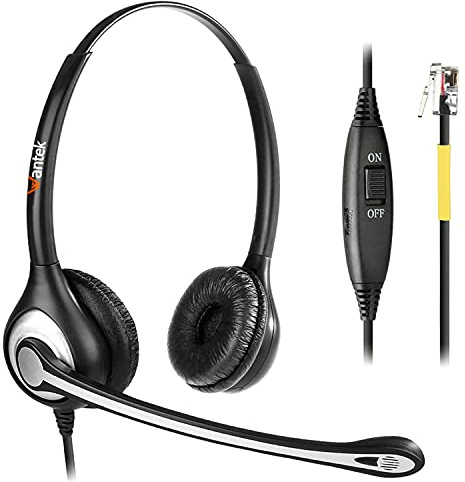 Wantek Telephone Headset with Microphone Noise Cancelling, RJ9 Phone Headset Compatible with Volume Adjustment Mute Control Switch for Call Center Office