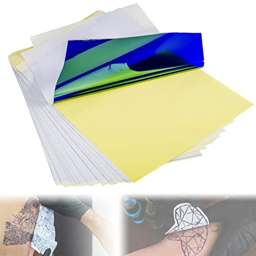 Tattoo Transferpapier, 25 Blatt A4 Blaupause Stencil Papier Tattoo, Druckerpapier, Kohlepapier, Durchschlagpapier, Pauspapier mit Blau Professioneller Tinte für Freihändig und Thermodrucker