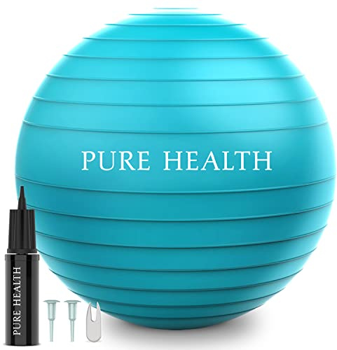 Pure Health Exercise Fitness Swiss Yoga Ball - Anti Burst Extra thick with Hand Pump for Home Gym -Birthing Ball for Yoga, Pilates, Fitness, Pregnancy & Labour