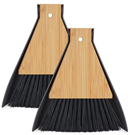 Relaxdays Tischkehrset, 2 Stück, Tischbesen & Kehrschaufel, Handfeger für Küche & Camping, zum Aufhängen, grau/schwarz