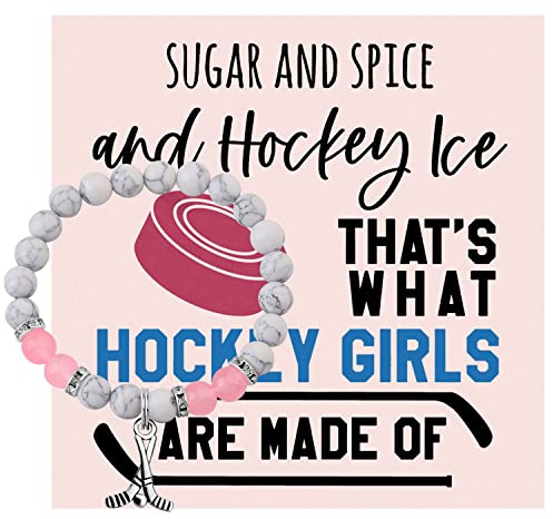 KUIYAI Braccialetto di perline con ciondolo a forma di hockey su ghiaccio, regalo per ragazza di hockey, con pietre preziose curative, di cui sono fatte le ragazze di hockey, 6.5-8.5 inches, Rame