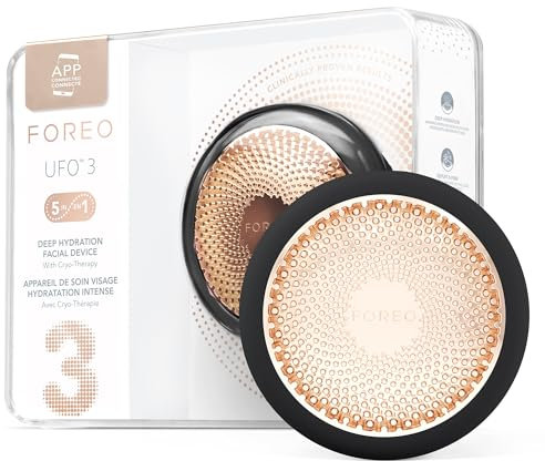 FOREO UFO 3 Hidratante facial profundo - Spa facial 5 en 1 - Luz roja, calentamiento, enfriamiento, masaje facial, antienvejecimiento, cuidado de la piel - Negro