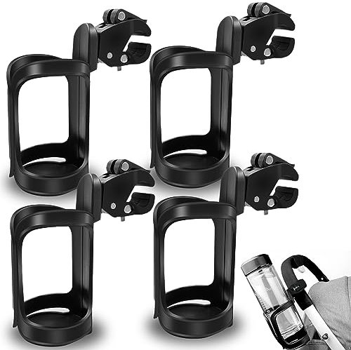 GZqiancang 4 Stück Getränkehalter für Kinderwagen, 360 Grad Rotation Flaschenhalter Fahrrad für Roller, Mountainbikes, Kinderwagen und Rollstuh(Schwarz)
