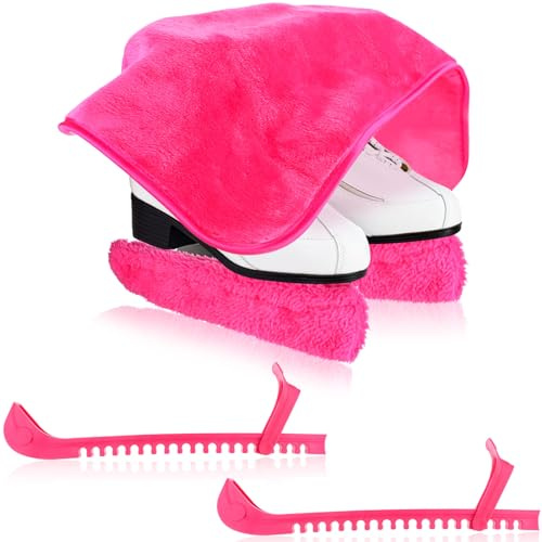 Haishell 3 Pairs Ice Skate Guards Blade Covers with Towel Adjustable Buckle Protector Figure Skating Soakers Cover for Hockey Figure Ice Skates (Rose Red)