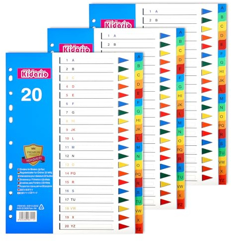 FUYOAL File Dividers A4, 3 Pack 20 Part A-Z Folder Dividers Coloured
