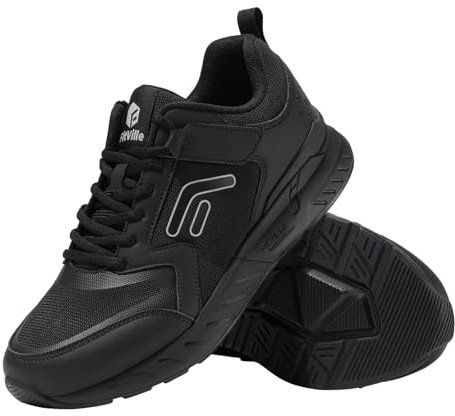 FitVille Womens Wide Fit Trainers Comfortable Walking Shoes Non-Slip Sneakers for Ladies Plantar Fasciitis Swollen Feet Jet Black