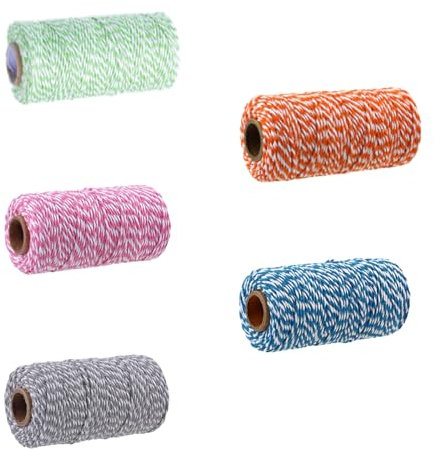 Eterspr 5 Rouleaux Fil de Coton Bicolore, Corde Coton pour l'Emballage de Cadeaux, Convient pour Le Bricolage, la Décoration et l'emballage de Cadeaux