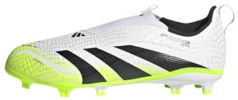 adidas Unisex niños Predator League Laceless Firm Ground Football Boots Kids, Cloud White/Core Black/Lucid Lemon, 34 EU