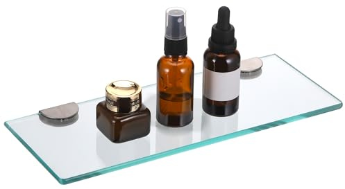JIZZU 1Stück 30 x 13cm Glasregal Badezimmer, Glas Bad-Regal Wandregal mit 6mm Dickem Sicherheitsglas und Halterung, Glasregal Bad mit Abgerundeten Ecken, für Badezimmer, Schlafzimmer, Küche