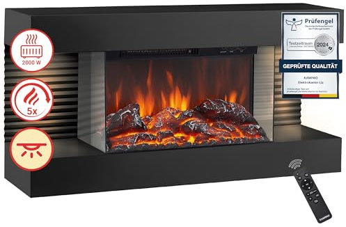 KAMINIO Eléctrica Chimenea Liz - Chimenea eléctrica de Pared con calefacción, Efecto de Llama 3D, Luz Ambiental LED, Control Remoto (Negro)