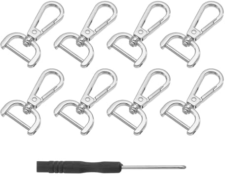 QUARKZMAN 8Pcs Ganchos Giratorios, 20mm (3/6 Pulgada) Anillo D Gancho Desmontable Gancho De Metal Pinza De Langosta Con Destornillador Para Hacer Bolsos Llavero, Plata