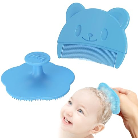 JchEnye Set de 2 Cepillos de Baño para Bebé - Ideal para la Costra Láctea - Cepillos de Silicona Azules