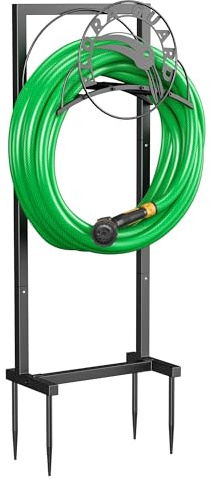 FLORA GUARD Gartenschlauchhalter Freistehend, stabiler Metallschlauchhalter für Außenbereich mit 4 Erdspießen, rostfreie Gartenschlauch-Aufbewahrung, abnehmbarer Schlauchhalter für Garten und Terrasse