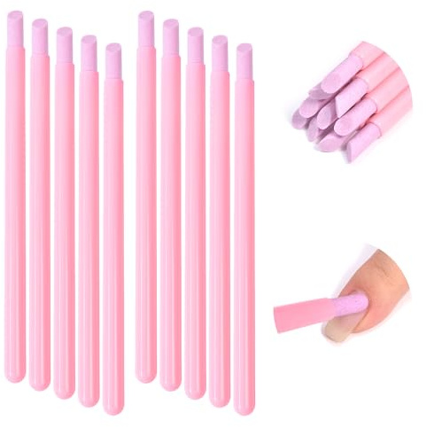 siyuwuro 10Pcs Pumice Stone Sanding Nail File Tools Nail File Cuticle Removal Buffer Washable Pedicure Manicure Pen Cuticle Pusher Stick for Nail Care, Pink
