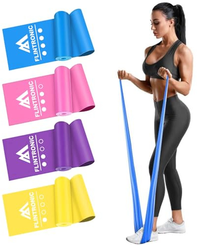 flintronic 4PCS Bandas Elasticas Fitness, 2M Bandas Elasticas Musculacion con 4 Niveles de Resistencia para Fitness, Yoga, Pilates, Entrenamiento de Fuerza, Fisioterapia y Rehabilitacion