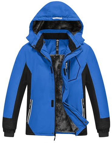 MoFiz Chaquetas de Esquí para Niño Invierno Forro Cálido Abrigo Impermeable de Nieve Montaña Antiviento con Capucha Desmontable Azul osc. /NegroXS(6-7años)