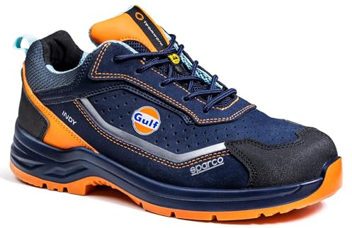Sparco Indy Gulf Meteor S1PS ESD LG Scarpe Antinfortunistiche in Pelle Scamosciata Traspirante, Metal Free, Suola Ladder Grip. Look Sportivo. EU 44