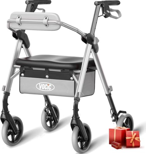VOCIC Z11 - Deambulatore pieghevole e leggero con sedile, max 172 kg, deambulatore stretto per appartamento, deambulatore facilmente pieghevole per anziani, sedile ergonomico, regolabile in altezza