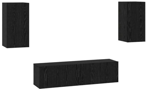 Coespram Set di mobili per TV, montaggio a parete, moderno scaffale da parete in legno, effetto rovere nero, armadietto sospeso compatto con anta e mensole, per soggiorno e media, 30,5 x 30 x 60 cm