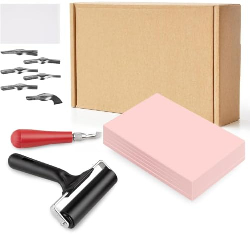 Xgdsnly Kit Linogravure Complet Outils Sculpture Débutant Blocs Caoutchouc à Graver pour Débutants, Étudiants, Maison