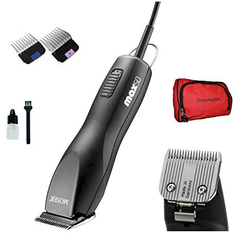 Rotschopf24 Hunde Schermaschine MAX50+ incl. Tasche + 2 Metallaufsteckkämme (6+13mm).Stark,leise, zuverlässig. Sie werden vollkommen zufrieden sein. Stärker als Moser MAX 50.