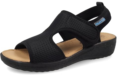 Fly Flot Bisceglie, Sandali Donna in Rete Elastica, con Strappo Regolabile, Sottopiede in Evopell, Ciabatta, Nero, 38 EU