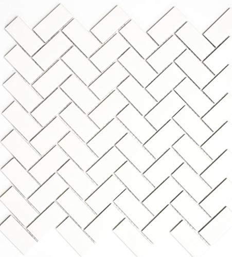 Piastrelle a mosaico in ceramica, a spina di pesce, colore bianco opaco, rivestimento per vasca da bagno MOS24-CHB05WM