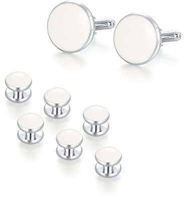 UJOY Set di gemelli e borchie, 1 paio di gemelli e 3 paia di borchie da smoking, kit di gioielli da uomo con confezione regalo, eleganti bottoni per camicia con scatola per gemelli, panno nero per la