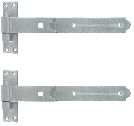 Merriway BH07597 (2 Pcs) Gate Hinges Heavy Duty Hook and Band Straight Flat Galvanised 300mm (12 inch) - Pack of 2 Pieces, Grey