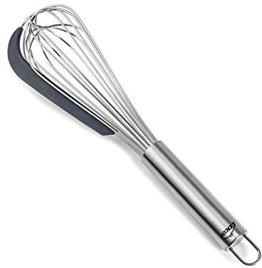 Lacor 61627 Frusta manuale - Raschietto in silicone - Frusta e racchetta la miscela - Inox - Manico ergonomico - Certificato LFGB - Senza BPA - Lavabile in lavastoviglie - Acciaio inossidabile