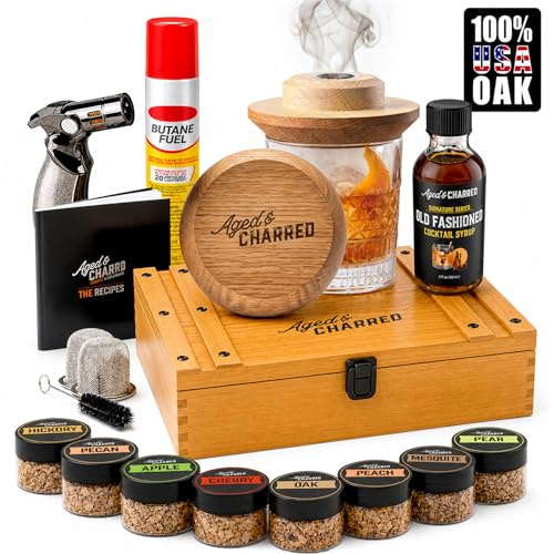 Whiskey Cocktail Smoker Kit with Torch, Old Fashioned Syrup & 8 Wood Chips