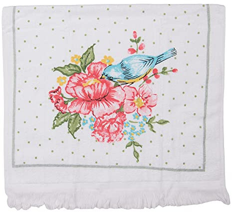 Clayre & Eef Gästehandtuch 40x66 cm Weiß Rosa Baumwolle Rechteck Blumen Toiletten Handtuch