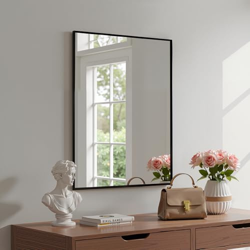 Heilmetz Rectangular Bathroom Mirror 500 x 700 mm, Black Wall Mirror | Aluminium Alloy Frame, HD Glass, Vertical or Horizontal Wall Mounted for Living Room, Bedroom, Home Decor & Hallway