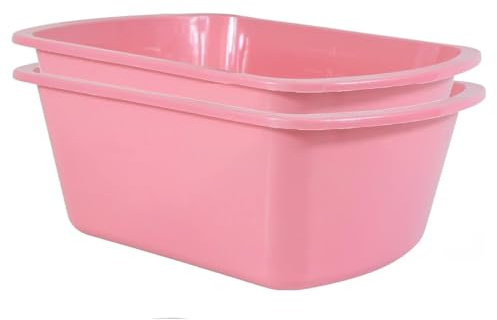 Vakly Wash Basin 7-Quart [2 Pack] Pink – Rectangular Plastic Tub with Graduated Markings, Small Portable Soaking Basin for Face Washing, Foot Bath, Laundry & Bedside Care