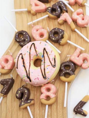Vela Número 7 Marrón en Forma de Donut con Glaseado Rosa o Chocolate – Para Tarta de Cumpleaños Infantil – 8,5 cm