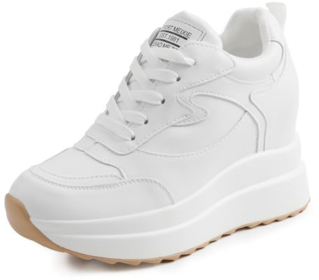 AONEGOLD Plattformssneakers med hög dold häl, kilsneakers, läderöverdel, mode snörningar, ökar 10 cm