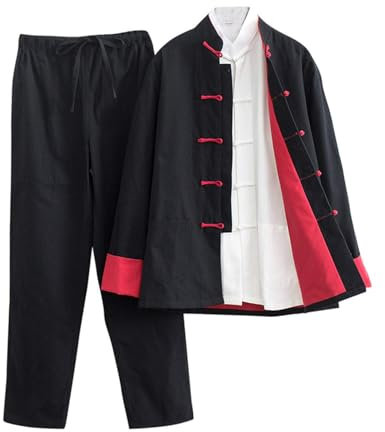 PTATT Kampfsportanzug 3 -teiliges Set - Chinesen traditioneller Tang Anzug Kung Fu Uniformen Langarmhosen Hemd black-XXL