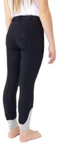 HORZE Kinder Reithose Felicia, Reithose Mädchen mit Gürtelschlaufen, Vollbesatz & Handytasche, Blau, 146/152