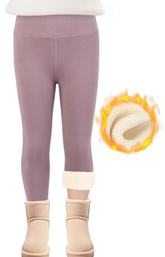 SPFASZEIV Termiska Plyschleggings för flickor med hög midja, tjocka varma vinterkläder, långa bomullsbyxor för flickor 5–11 år, Lila, 10-11 anni