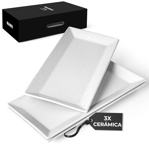 MIAMIO - Juego de 3 Fuentes de Cerámica/Platos Rectangulares para Servir con el Pavo de Acción de Gracias y Navidad - Apto para Microondas, Lavavajillas y Horno - Colección Aura (30 x 15 cm)