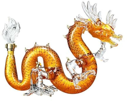 YUZDNM Art Statue - Chinese Zodiac Decanter, Oriental Dragon Lead-free Glass Whisky Bottle 1000ml, Handmade, Festival Table Decoration, Wine Tequila Gift, Personalized Animal Wine Bottle
