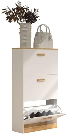 VCM Wooden shelf Tipper shoe rack Shoe cabinet Shoe tipper 3 flaps Halom M White