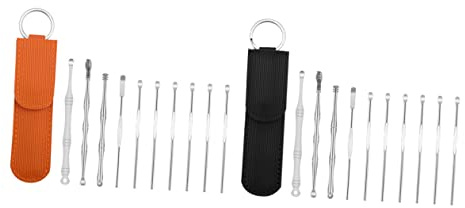 FOMIYES Juego de 2 Palillos para Limpieza de Oídos de Acero Inoxidable Diseño de Doble Cabeza y Cuchara Espiral para Masaje y Eliminación de Cerumen