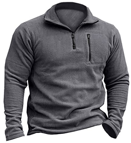 Rodawu Mens Sweatshirts Micro Fleece Tops Half Zip Jumper Polo Neck Jumpers Fleece Jacket Sweater Dark Grey Sweatshirt 2XL