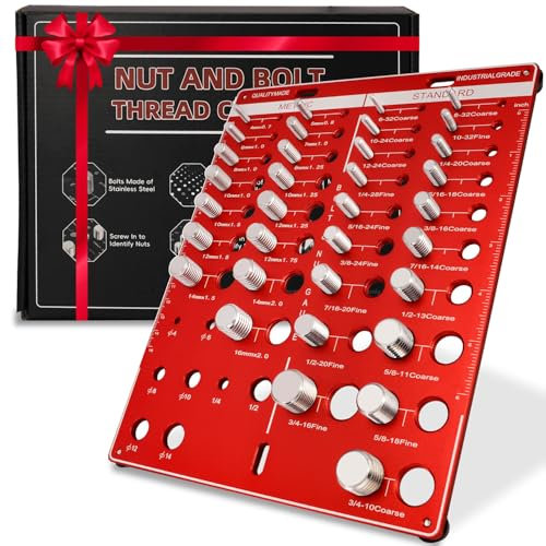 Gewindeprüfer, 34 Muttern und Schrauben Gewindegrößenprüfer mit 8 Bohrerlehren, Gewindelehrenkennung für 19 Standard- und 15 metrische, massive Aluminiumplattenstahlschrauben