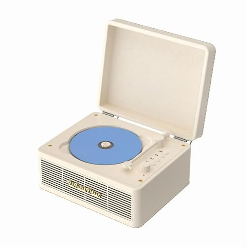 WhatPlus Portable CD Player with Bluetooth 5.2, Rechargeable Battery & Built-in Speakers – Hi-Fi Retro Suitcase Design for Home Decor, AUX/TF Card Support – Ideal Gift (Vintage White)