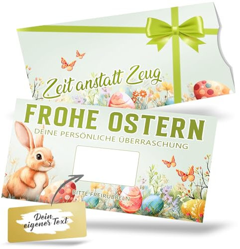 Gutschein Ostern zum Selber Ausfüllen, Doppelseitig Osterkarten mit Umschlag 2025, Kleine Ostergeschenke Erwachsene Kinder, Rubbellose Selber Machen Geschenke - Frohe Ostern Zeit Anstatt Zeug