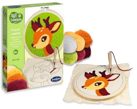 Sentosphère – Punch Needle Petit Cerf - Loisir créatif pour enfants – Initiation au Punch Needle dès 6 ans – Kit broderie ludique et apaisant – 20551, Bleu