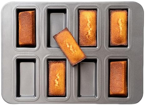 Piccole teglie per la cottura al forno, stampo per finanziere, stampi piccoli per pagnotta, teglia da forno per brownie, teglia rettangolare con 8 cavità divise, antiaderente, per muffin, brownie